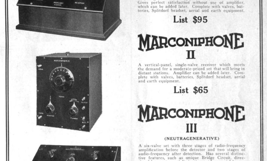  Reklama pierwszych modeli odbiorników Marconiphone – 1924 rok